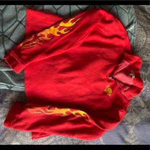 Sweater with flames and skull